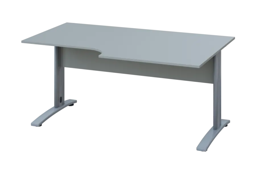 ERK 18 - 168 stůl kancelářský, rohový, pravý, kovová podnož stříbrná, deska 18 mm, široký 1600 mm, šedá